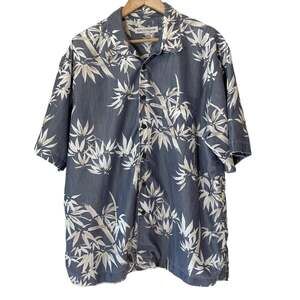 QuikSilver Bamboo Print Hawaiian Lyocell Blend Button Front Shirt Gray XL
